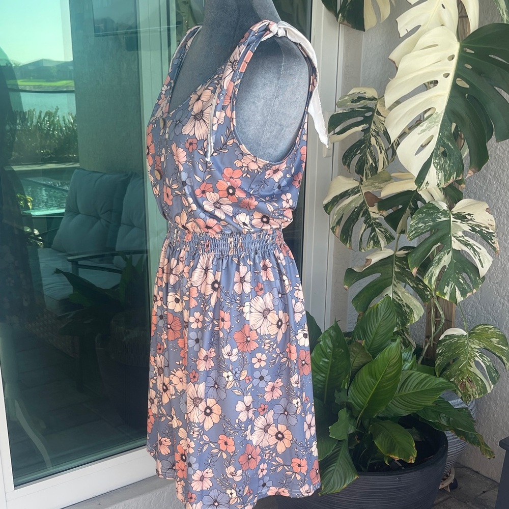 SHEIN Blue Floral Mini Dress with Peach and Cream Flowers Never worn.